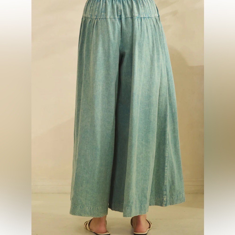 🌺Clearance! Last One! Oli & Hali Women's Linen Teal Wide-Leg Pants - Picture 5 of 6